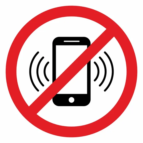 piktogram zakaz używania telefonu
obrazek przedstawia przekreślony na czerwono telefon komórkowy