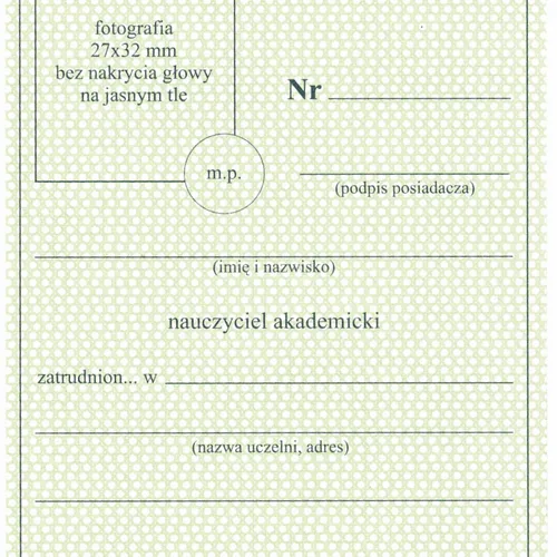 Legitymacja nauczyciela akademickiego - awers