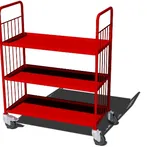 Wózek do archiwum 5. Wózek wykonany ze stali 100%. Wózek koloru czerwonego. wózek posiada cztery koła obrotowe.