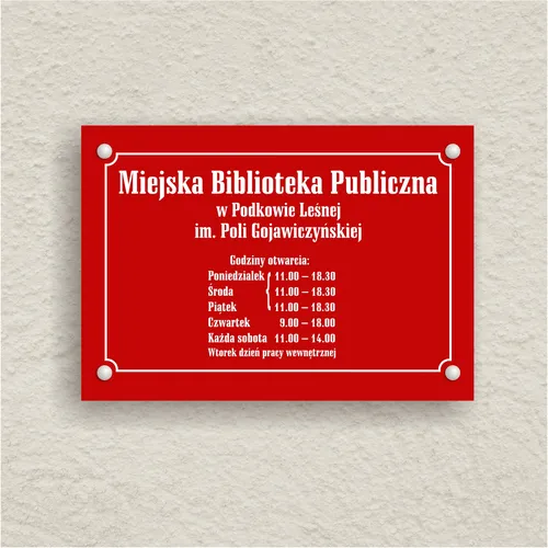 Tablica informacyjna zewnętrzna A4. Napisy wykonujemy z trwałej folii ploterowej