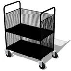 Wózek koszowy półotwarty na czasopisma nr 11 w kolorze czarnym.
Stoi na czterech obrotowych półkach, dwa kółka wyposażone w hamulce.