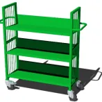 Metalowy wózek na książki w kolorze zielonym